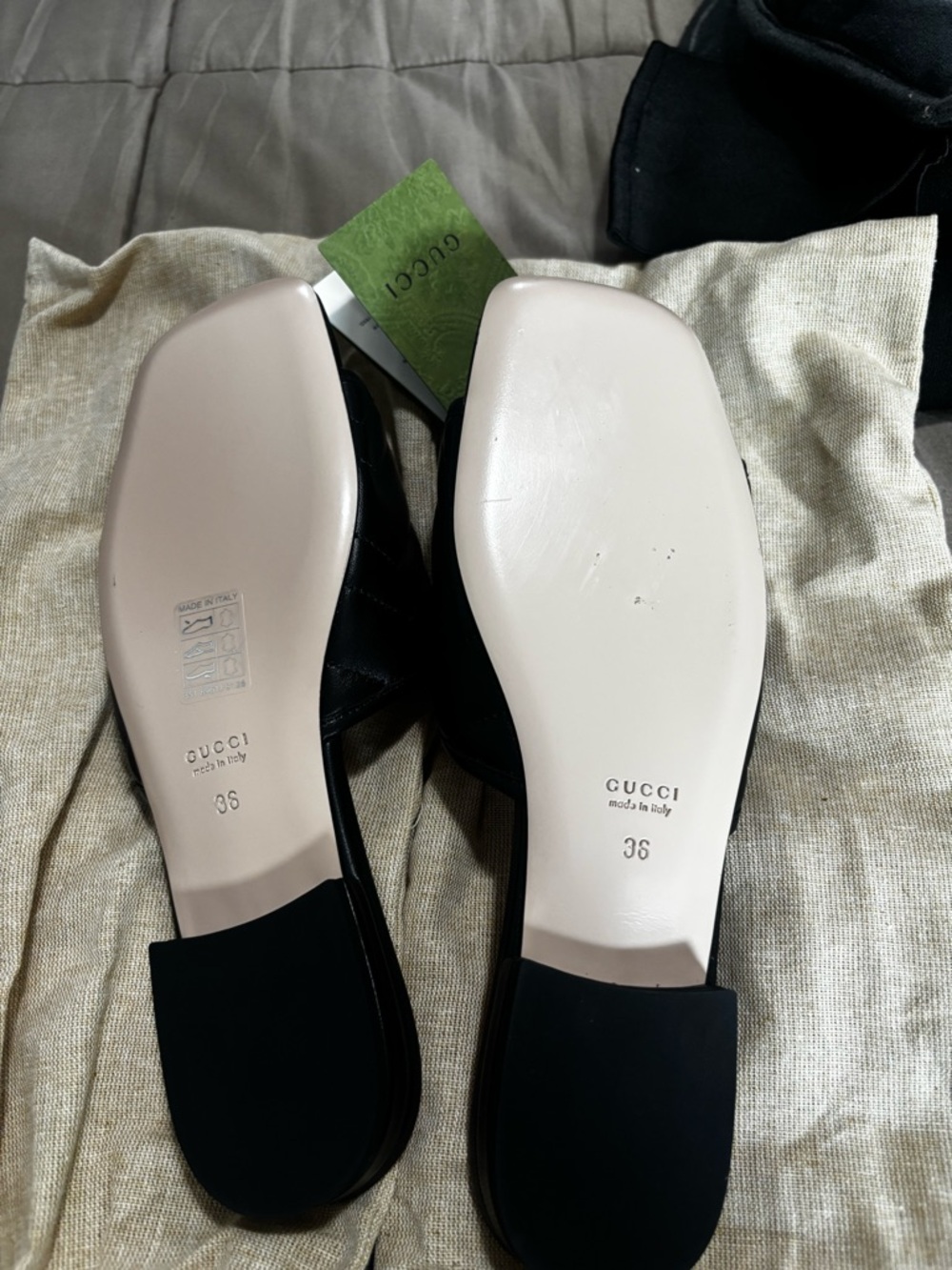 Gucci Black Leather Flats with Cream Soles NWT